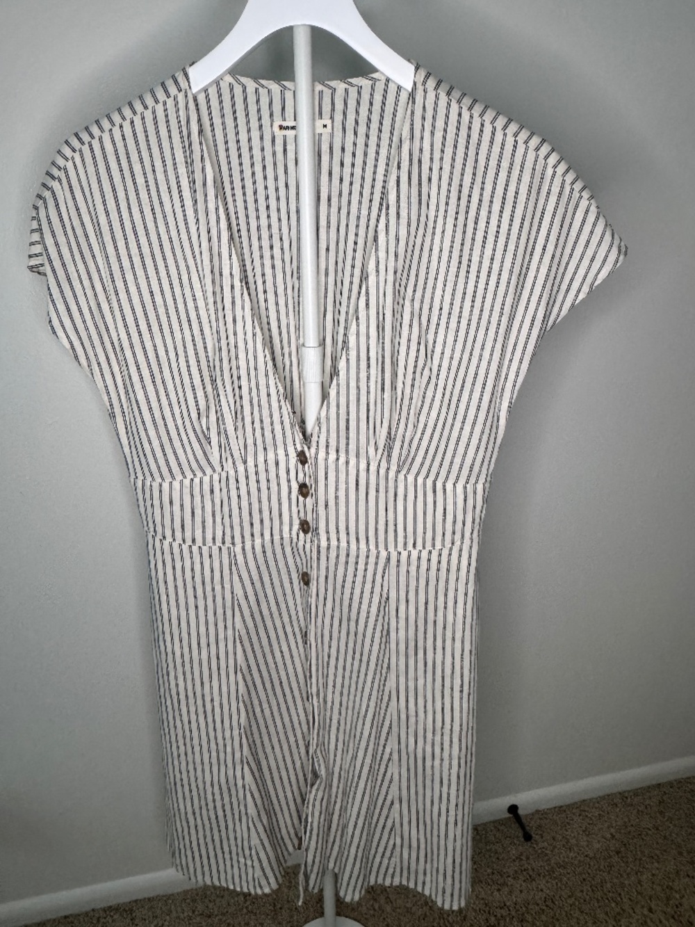 Marine Layer Striped Button Front Dress Cream M